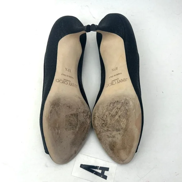 Jimmy Choo Isabel Black Glitter Heels sz 7.5 - Picture 12 of 13